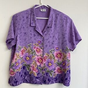 VTG Maggie Sweet Shirt Womens Plus size 3X Purple Flowers Floral USA 90s **READ